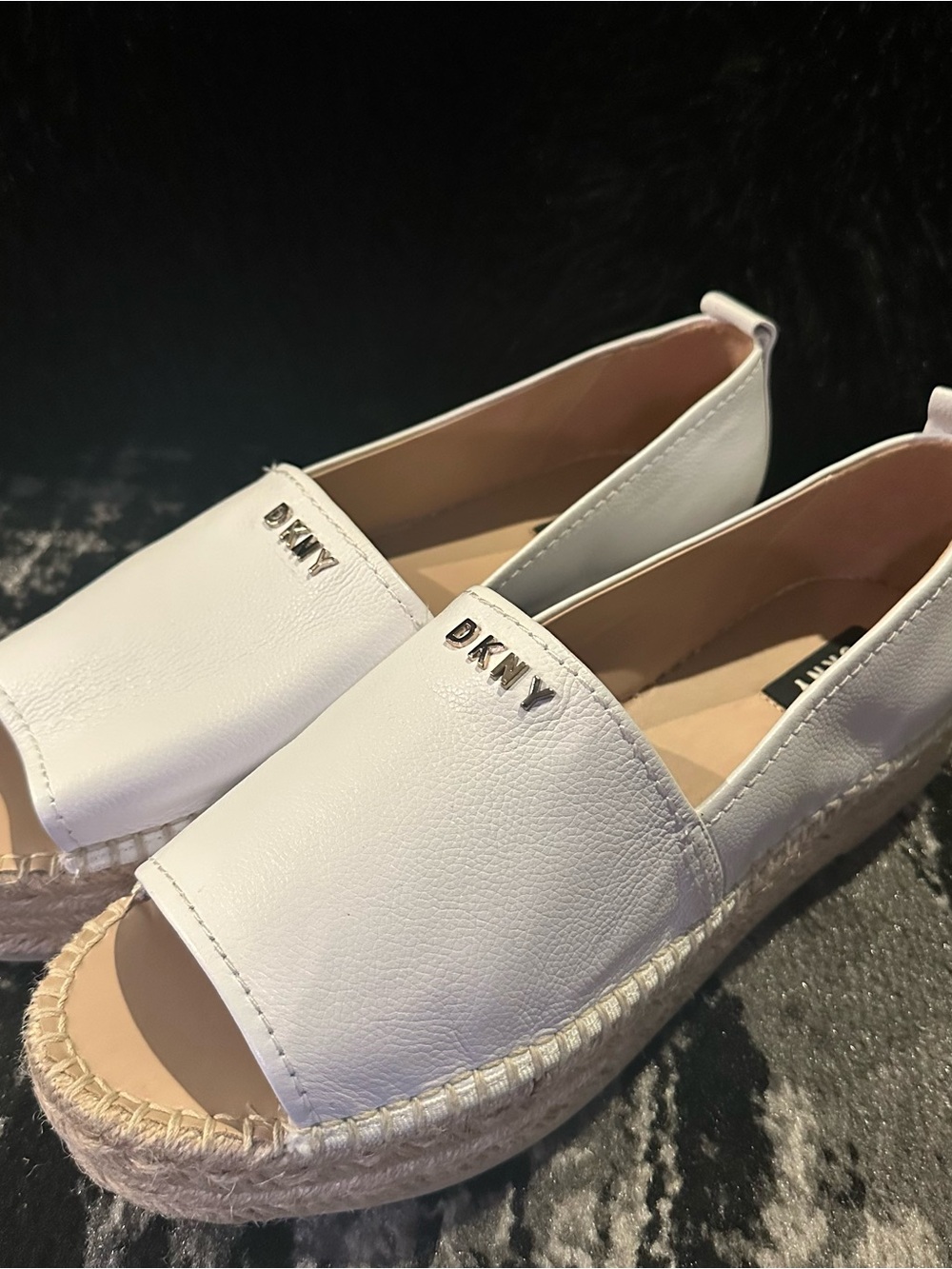 DKNY White Leather Open-Toe Espadrille Flats